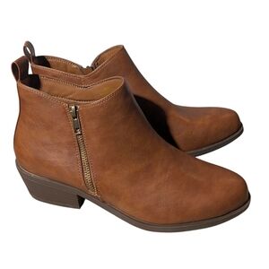 ATHLEFIT Women 9.5 Comfort Ankle Boot Chunky Durable Low Heel Side Zipper Bootie